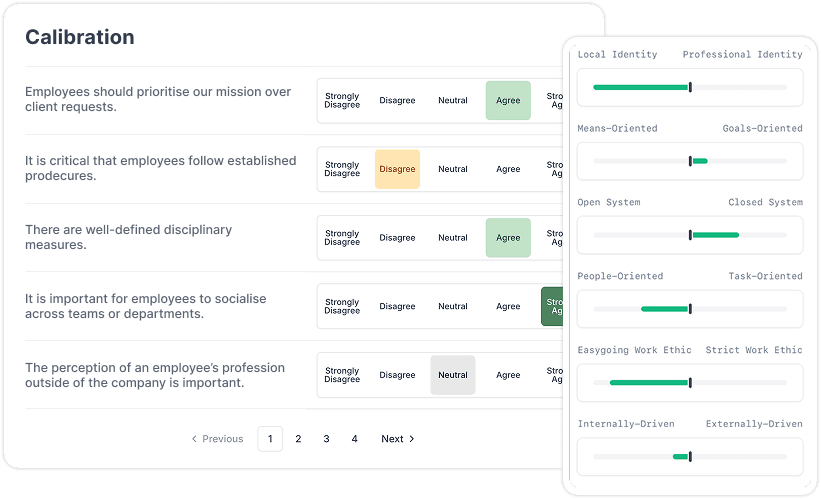 Calibration questionnaire and the resulting breakdown of a company's culture